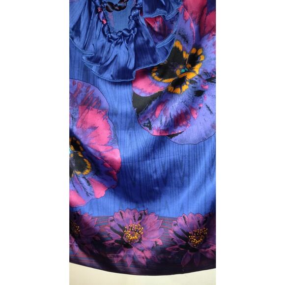 Blue Hawaiian Tank Top Sz 10 ECI New York Vintage Silky Look Floral Tropical 10 - Picture 5 of 12